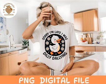 Retro Goose Dilly Dallying PNG, Funny Duck Art (Digital Download)