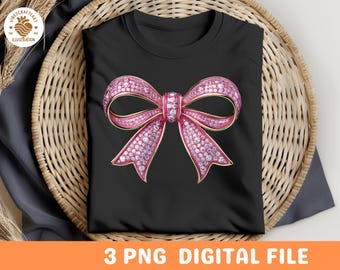 Diamond Coquette Bow PNG: Pink Glitter Christmas Clipart (Digital Download)
