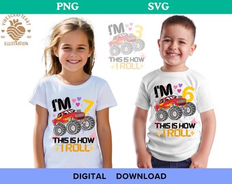 Urodziny Monster Trucka w formacie SVG, PNG, projekt dla chłopców i dziewcząt (pobranie cyfrowe)