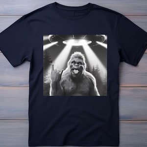 Bigfoot and UFO PNG - Funny Alien Encounter Digital Design PNG - Rock On Sasquatch Sublimation Graphic