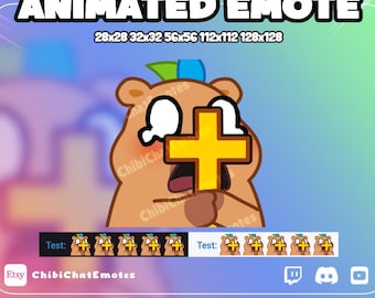 アニメーションエモート Twitch & Discord、カピバラの恐怖、十字架を持った怯え、動物ミーム、GIF