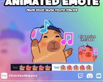 ANIMATED emote twitch & discord, Capybara vibing, music jam, head bop, animal meme, GIF