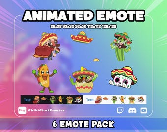 アニメーション付きメキシカンエモートパック第1巻、フィエスタミームリアクション6種バンドル、Twitch Discordチャット絵文字、GIF
