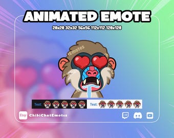 アニメーション猿の愛のエモート、ハートの目のマンドリルのミーム、Twitch Discord チャット絵文字、GIF