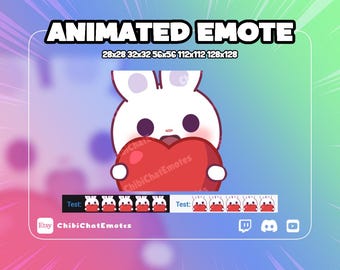 ANIMATED emote twitch & discord, Bunny Love,  Cute Heart Rabbit, animal streamer meme, Instant download | GIF
