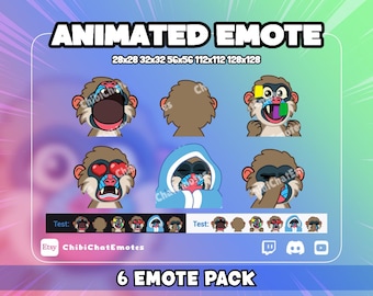 アニメーション付きモンキーマンドリルエモートパック、6つのリアクションバンドル、Yap Facepalm Comfy Hype Leave Love、Twitch Discord GIF