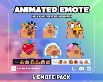 ANIMATED emote twitch & discord, Capybara emote pack of 6,  Emotion/Mood Pack, animal meme, GIF