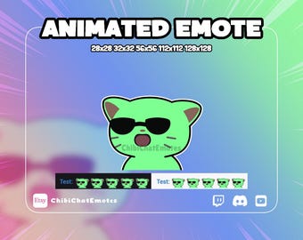 アニメーション付き黒猫RGBメガネエモート、Deal With Itクールキャットミーム、Twitch Discordチャット絵文字、GIF