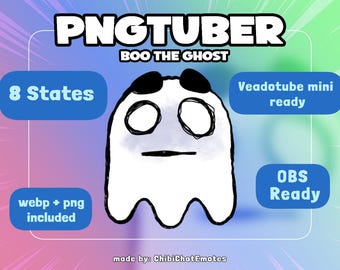 PNGTuber Ghost Avatar, 8 States, Voice Reactive Images Ready To Use in Veadotube, OBS