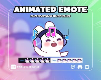 ANIMATED emote twitch & discord, Bunny Jamming, Vibing white rabbit , Head banging in music , GIF | Instant dowload
