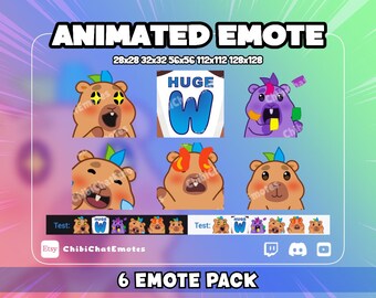 ANIMATED emote twitch & discord, Capybara emote pack of 6, Reaction/Hype Pack,animal meme, GIF