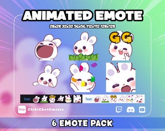 Animated Emote Pack for Twitch and Discord, Cute Bunny, Steamer Chat emoji, Best for streamers, pack of 6, (GIF)
