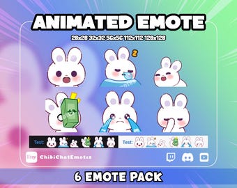 Animated Emote Pack for Twitch and Discord, Cute rabbit wiggle dance, stream donation, Best for streamers, pack of 6 volume 3, (GIF)