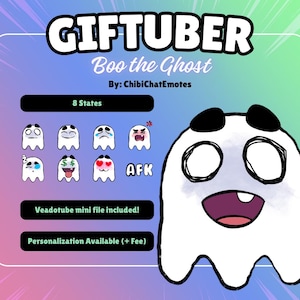 PNGTuber Ghost Avatar, 8 stanów, obrazy reagujące na głos gotowe do użycia w Veadotube, OBS