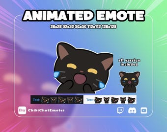 アニメーションの黒猫の笑い顔エモート、猫のLOLおもしろ笑いミーム、Twitch Discordチャット絵文字、GIF