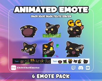 アニメーション付き黒猫エモートパック第1巻、猫ミーム反応6種バンドル、Twitch Discordチャット絵文字、GIF