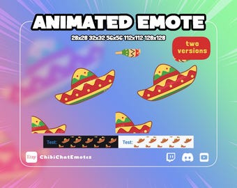 アニメーション付きソンブレロ落下エモート、メキシカンハットドロップループミーム、シンコ・デ・マヨ、Twitch Discordチャット絵文字、GIF