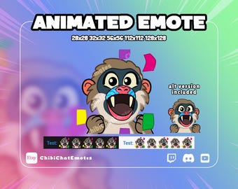 ANIMATED emote twitch & discord, monkey Hype, kawaii animal , chat hype, best for streaming