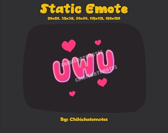 Static Emote UWU, Kawaii Pink Text Emote with Hearts, Twitch Discord Emotes (Instant Download)
