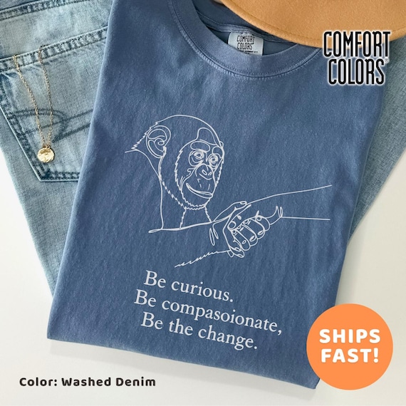 Be Curious Be Compassionate" Minimalist Line Art Tee, Animal Lover Gift