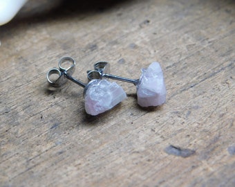 Lightspell. Pink Tourmaline Earrings. Rough raw Palest Pink Tourmaline specimens & surgical steel post stud petite earrings  gift for her