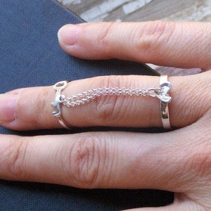 Skelett Schlüsselring. Schlüssel zu einem gebrochenen Herzen oder Schlüssel zu meinem Herzen - Cast Sterling Silber Kette verbunden Doppelringe Handgemachte Wachsausschmelztechnik