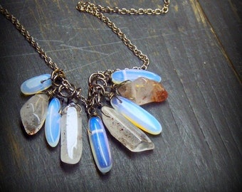 The  Fire & Ice Opalite and Crystal Necklace. Red iron phantom Crystal and  Opalite fringe hanmade rustic boho necklace  #FestiveEtsyFinds