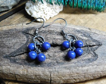 Nightshade. Sodalite spheres & Oxidized Sterling silver dangles earrings  #FestiveEtsyFinds