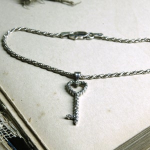 Key to My Heart. Solid 10K White Gold & Genuine 5pt tcw diamond Key charm and 925 Sterling twist chain bracelet  #FestiveEtsyFinds