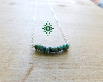 The Kissing Stones. Genuine Emerald & Sterling Silver Romantic Dainty Bar necklace  #FestiveEtsyFinds