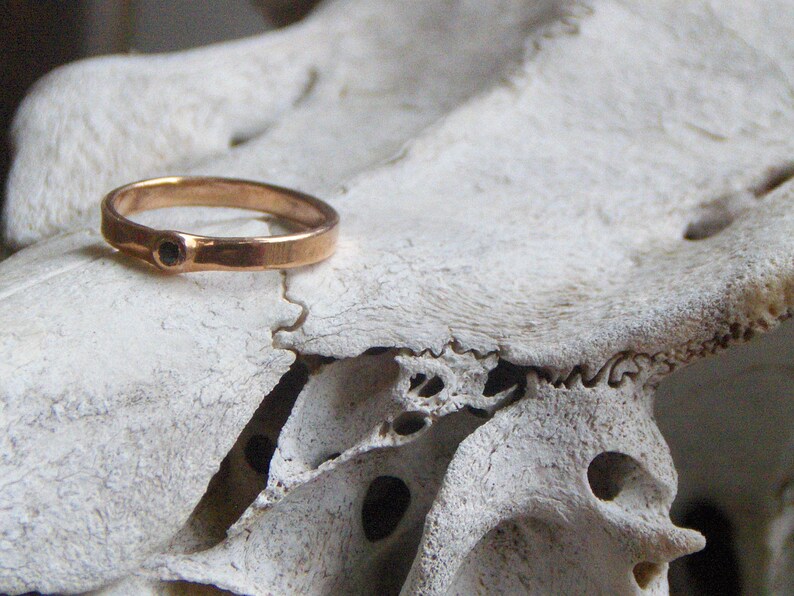 Rustic Minimalist Heathen Viking Handmade The Daughter of Odin Engagement Ring CZ 14k Russian Red Gold and Black Diamond Cubic Zirconia
