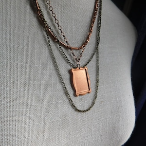 Mirror Mirror. Snow White Inspired necklace. Multi brass & copper chains, copper mirror pendant. Baroque mirror  #FestiveEtsyFinds