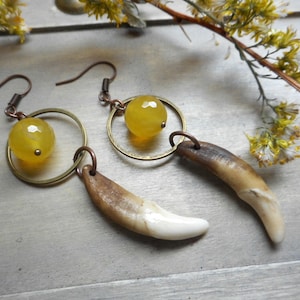 The Full Wolf Moon Earrings . Coyote fangs and Golden Citrine rustic earrings  #FestiveEtsyFinds