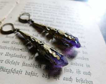 The Of Purple Skies Amethyst Earrings . Antiqued brass and Raw rough Amethyst Rustic natural earrings  #FestiveEtsyFinds