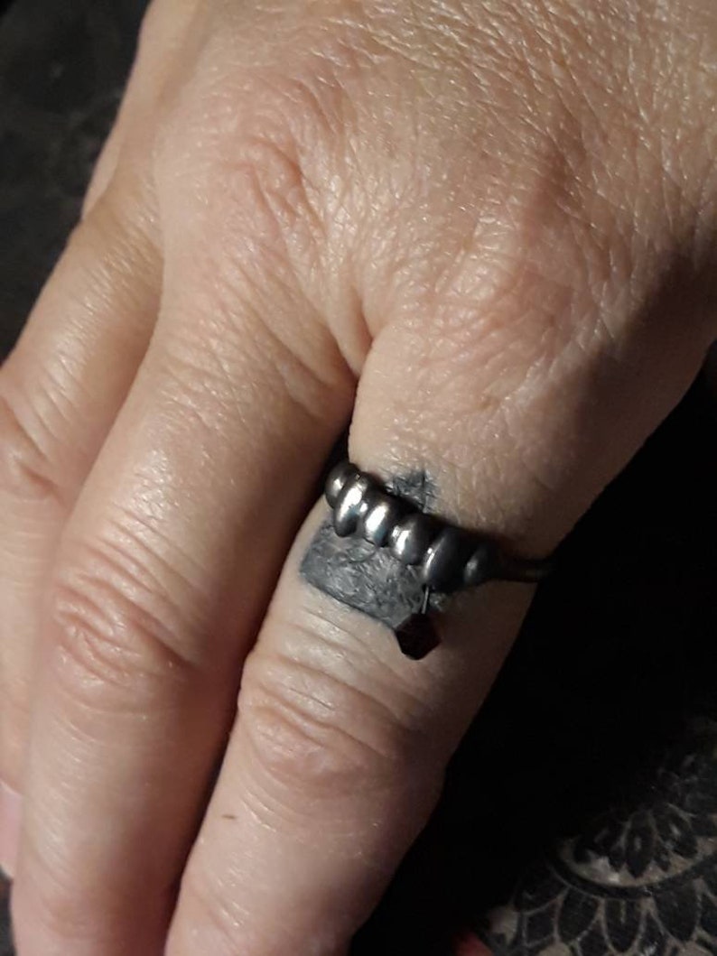 The Once Bitten Vampire ring . Sterling Silver Vampire Teeth Fang Ring with Blood Drop. Handmade hand forged cast by Chymiera on Etsy image 9