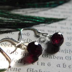 Plumberry Grove Garnet Earrings. January Birthstone Genuine Garnet Petite Onion Briolettes & Sterling Silver hook simple romantic garnet red
