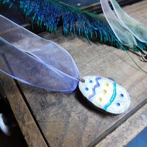Ostara , The Goddess of Fertility. Easter Egg Necklace, Genuine DEER ANTLER Pendant & Silk Ribbon. Rustic hand painted like Easter Egg