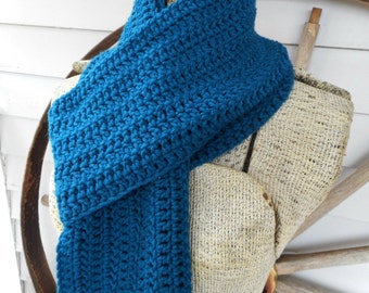 The Twilight Meadow Scarf. Handmade Crochet Scarf.  Dark Teal Emerald hand crocheted extra long bohochic neck wrap. Winter boho scarf