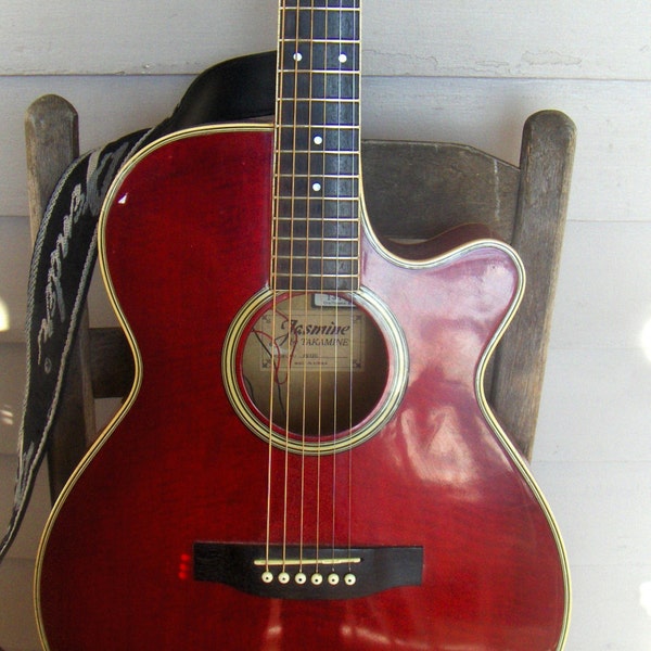 Guitar Photography digital download. "Strings- Series III" Red Guitar. Guitarist Musician photo . Music room art room rustic Country.