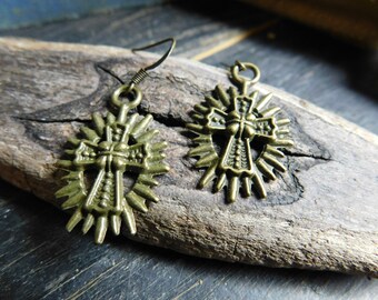 Martyr. Bronze sacred cross earrings.  #FestiveEtsyFinds