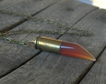 Miss Lucy.  Fire Orange Carnelian and Bullet Shell BOHO Handmade soft grunge Necklace  #FestiveEtsyFinds