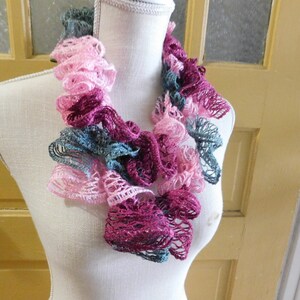 English Rose Garden. Prom Sashay Frilly Boho Urban Infinity Circle Scarf. Sparkly pink, rose, green, textile scarf.  Neck wrap