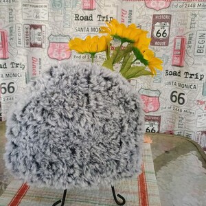 Gray Wind Crocheted Faux Wolf Fur Fuzzy Yarn Hat Beanie