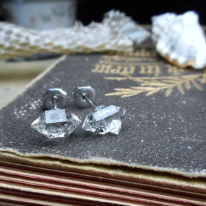 Sweet Petite Diamond Mines. Herkimer Diamonds and Surgical steel post stud earrings. Handmade by Chymiera. Stone Temples collection image 3