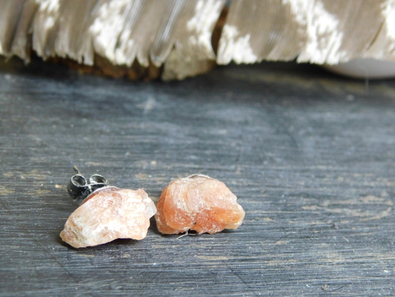 Autumn Sun. Rough Raw Sunstone Specimen earrings. Surgical Steel Post Studs. No.2 FestiveEtsyFinds image 4