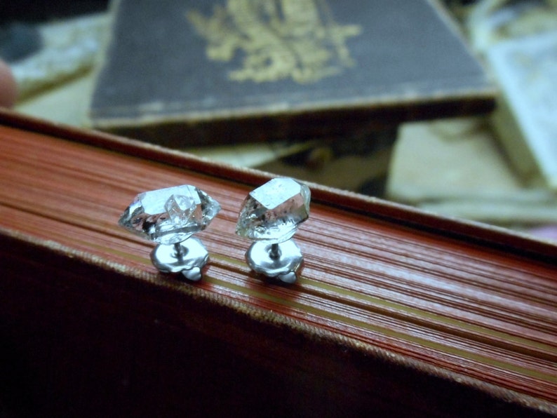 Sweet Petite Diamond Mines. Herkimer Diamonds and Surgical steel post stud earrings. Handmade by Chymiera. Stone Temples collection image 5