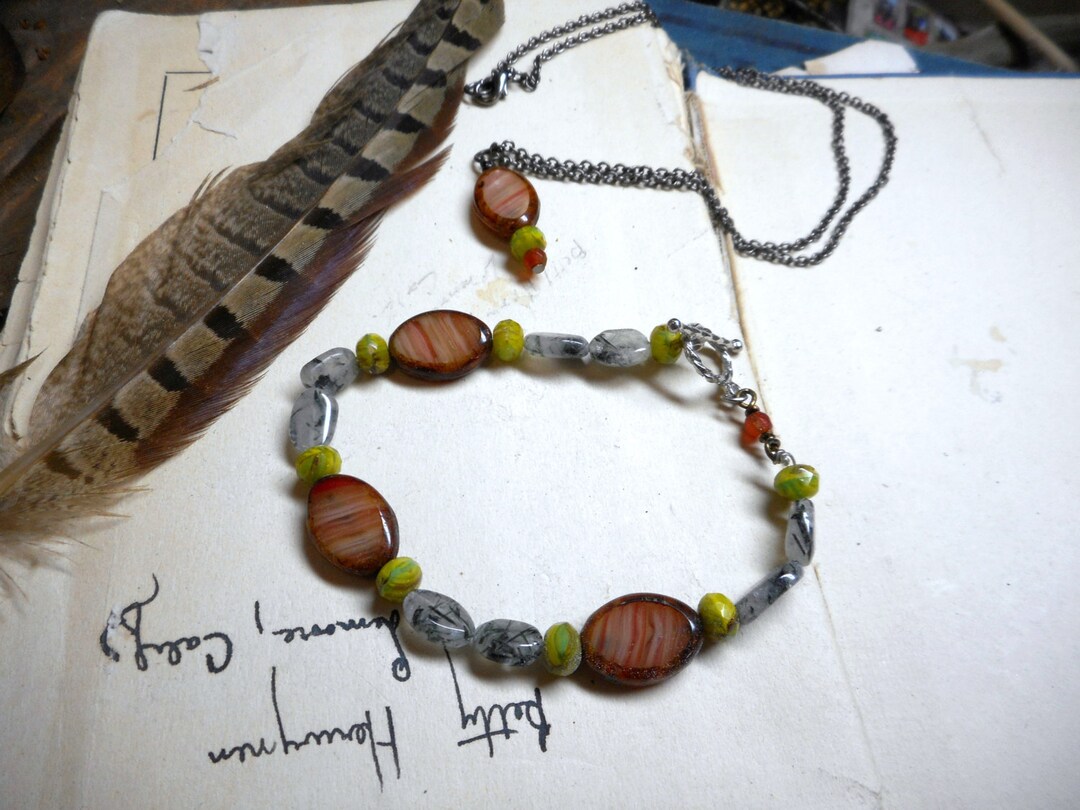 Autumn Equinox Necklace and Bracelet. Orangle Carnelian, Rutilated ...