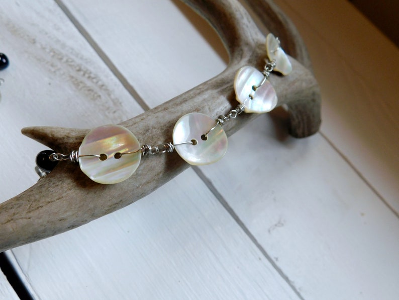 Abalone Shell Button /& Eggplant Freshwater Pearl One of a kind Bracelet. Sea Maiden Bracelet