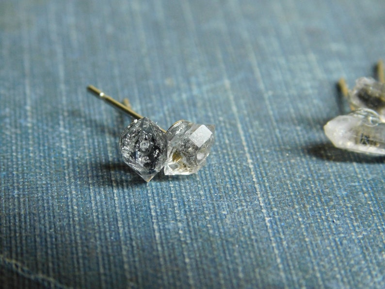 Sweet Petite Diamond Mines. Herkimer Diamonds and Surgical steel post stud earrings. Handmade by Chymiera. Stone Temples collection image 7