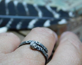 Squid Tentacle Sterling Silver & Rough Diamond adjustable Midi ring OOAK. Oxidized sterling silver octopus arm ring suction cups